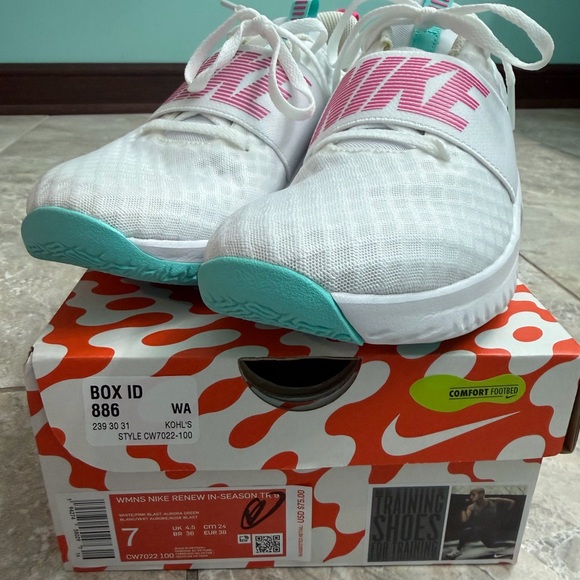Nike Women’s Renew In Season TR 9 White and Pink Athletic Shoes - Picture 2 of 6